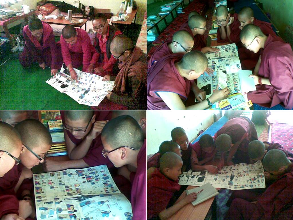 Nuns in Buddhist monastery in Ladakh